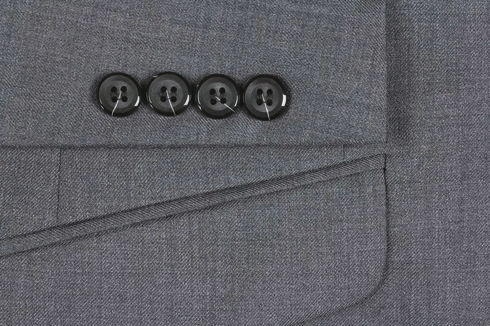 (44R) Gray 100% Virgin Wool Slim Fit Pick Stitch 2 Piece Suit 2 Button