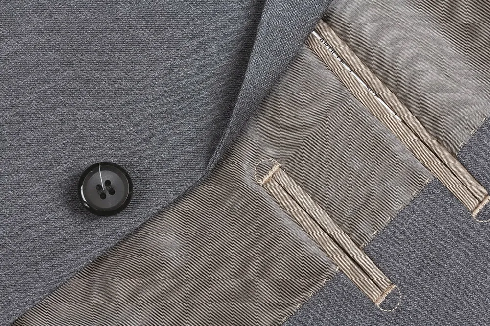 (44R) Gray 100% Virgin Wool Slim Fit Pick Stitch 2 Piece Suit 2 Button