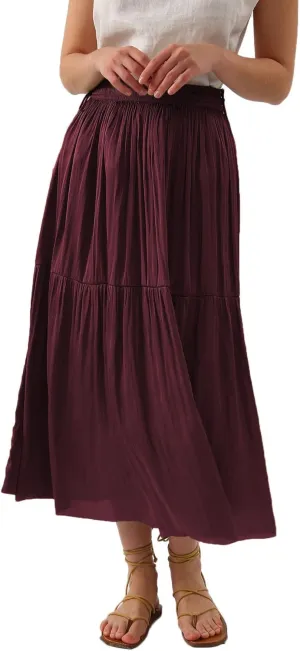 Amazhiyu Womens Pleated A Line High Waist Midi Skirt with Drawstring Elastic Waistband