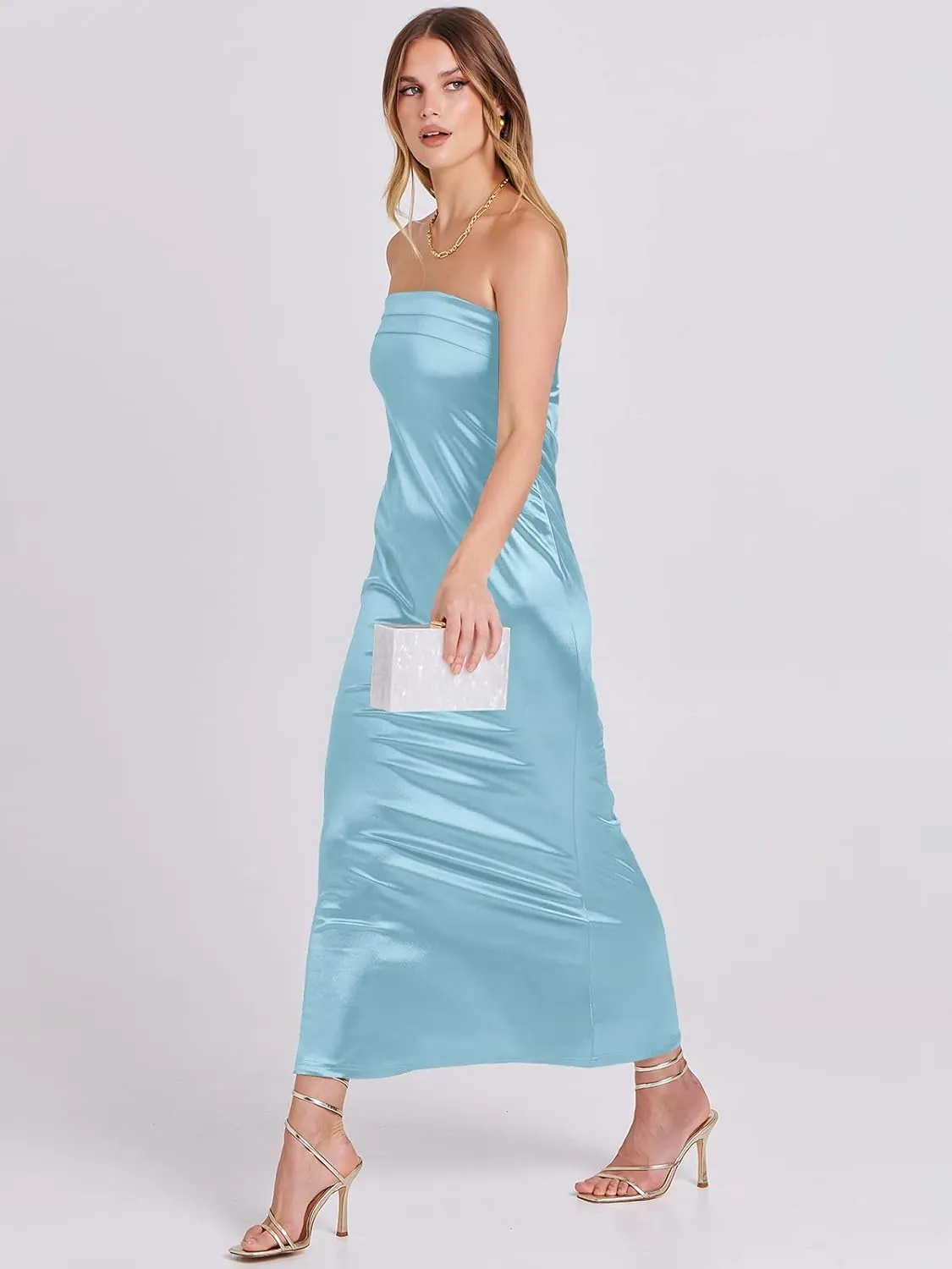 ANRABESS Women Summer Wedding Guest Maxi Dress Strapless Satin Tube Bodycon Backless Cocktail Formal Dresses 2025 Spring