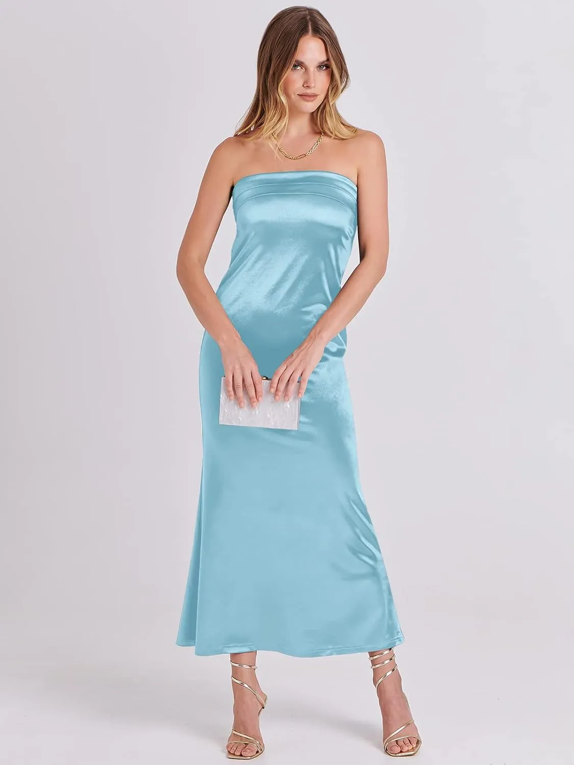 ANRABESS Women Summer Wedding Guest Maxi Dress Strapless Satin Tube Bodycon Backless Cocktail Formal Dresses 2025 Spring