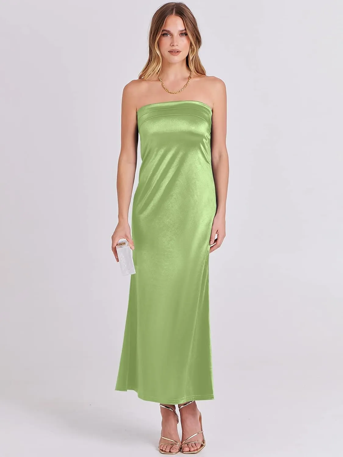 ANRABESS Women Summer Wedding Guest Maxi Dress Strapless Satin Tube Bodycon Backless Cocktail Formal Dresses 2025 Spring