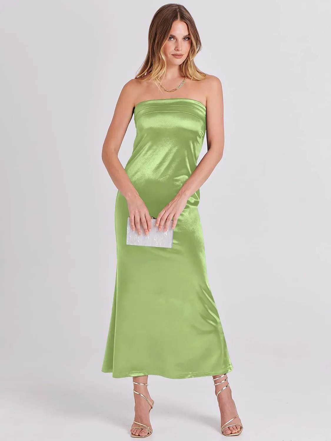 ANRABESS Women Summer Wedding Guest Maxi Dress Strapless Satin Tube Bodycon Backless Cocktail Formal Dresses 2025 Spring