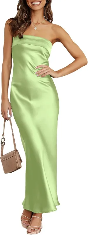 ANRABESS Women Summer Wedding Guest Maxi Dress Strapless Satin Tube Bodycon Backless Cocktail Formal Dresses 2025 Spring