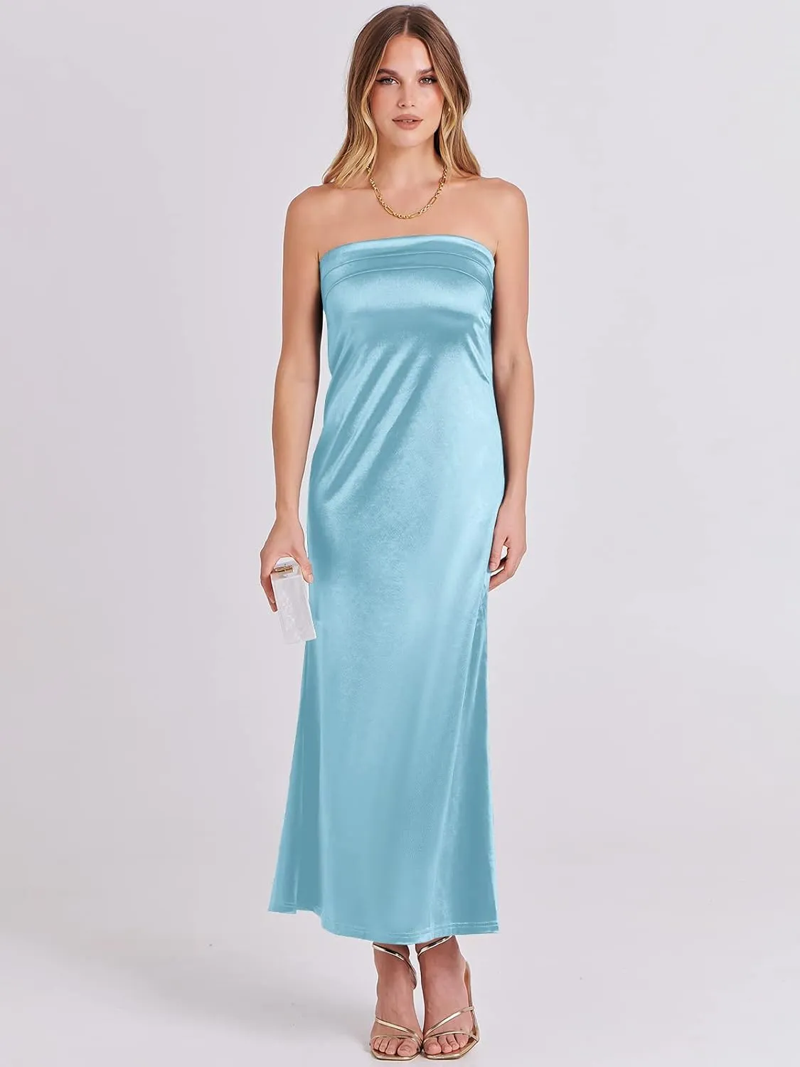 ANRABESS Women Summer Wedding Guest Maxi Dress Strapless Satin Tube Bodycon Backless Cocktail Formal Dresses 2025 Spring