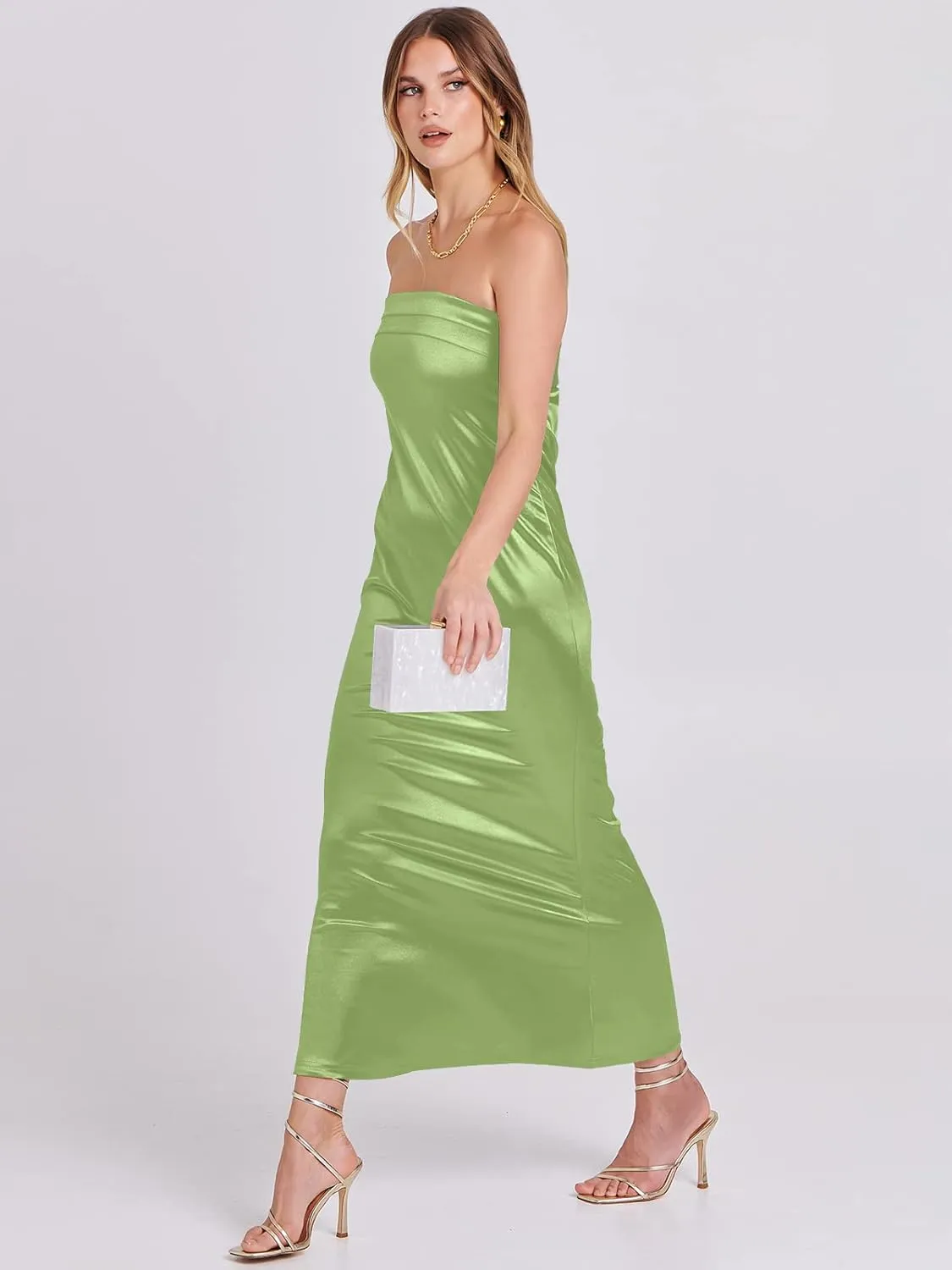 ANRABESS Women Summer Wedding Guest Maxi Dress Strapless Satin Tube Bodycon Backless Cocktail Formal Dresses 2025 Spring