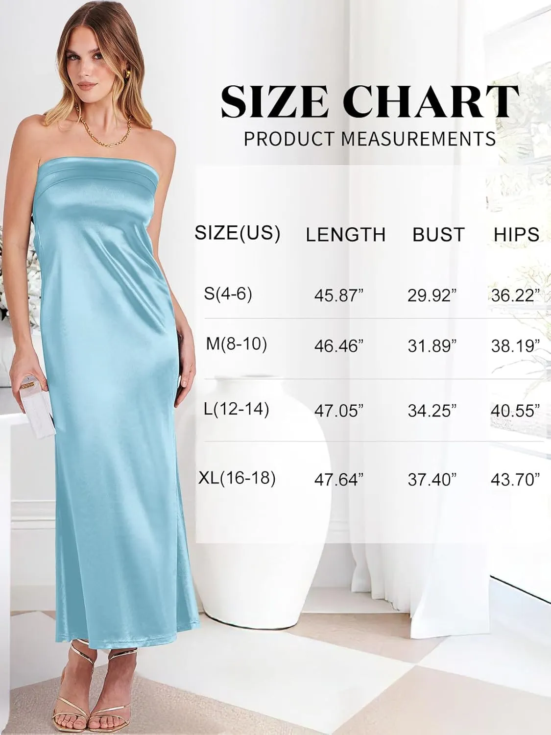 ANRABESS Women Summer Wedding Guest Maxi Dress Strapless Satin Tube Bodycon Backless Cocktail Formal Dresses 2025 Spring