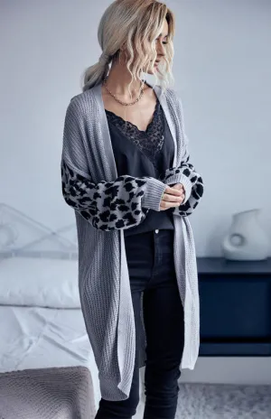 Aria Women's Knit Leopard Cardigan Sweater Jacket