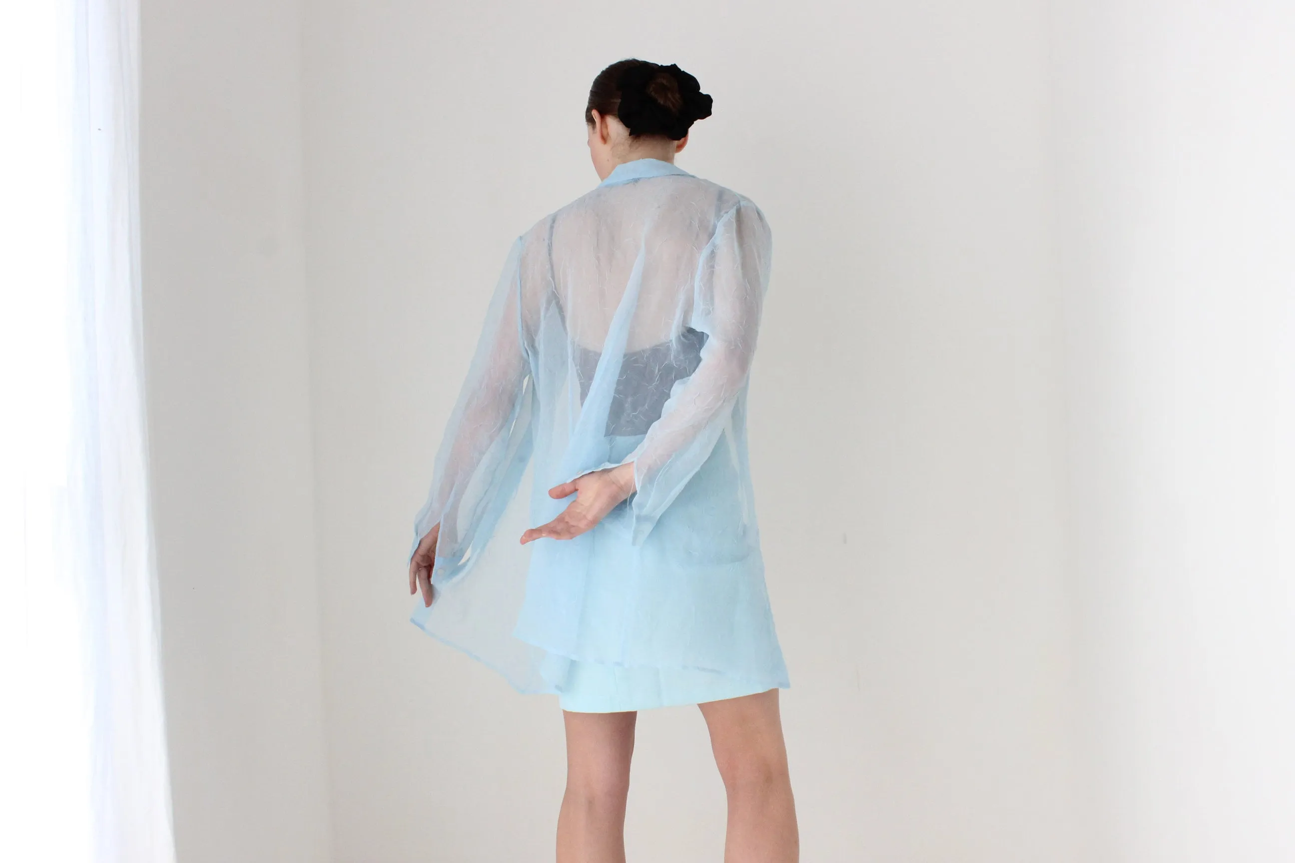 BALLETCORE 90s Sheer Chiffon Oversized Shirt Dress