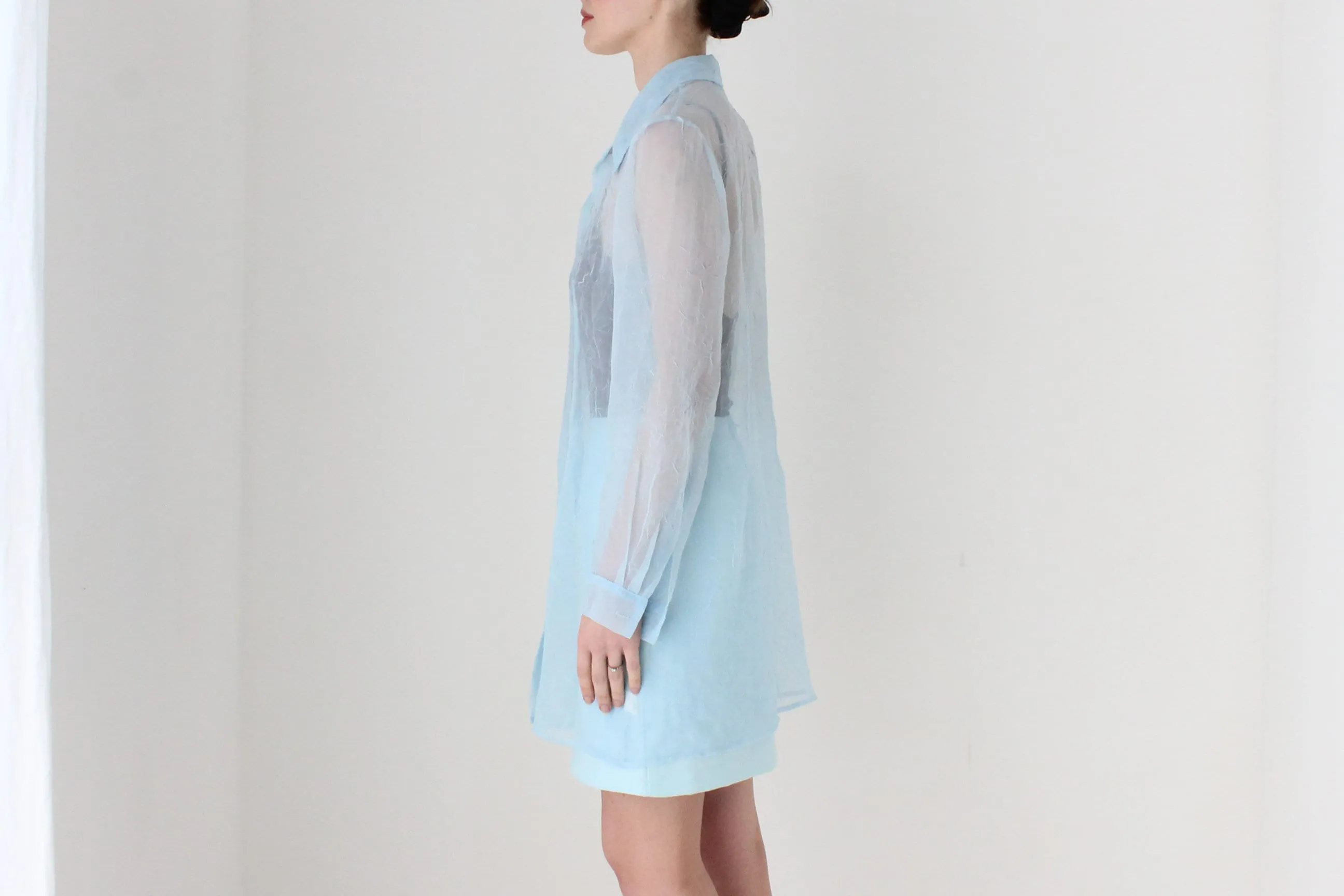BALLETCORE 90s Sheer Chiffon Oversized Shirt Dress