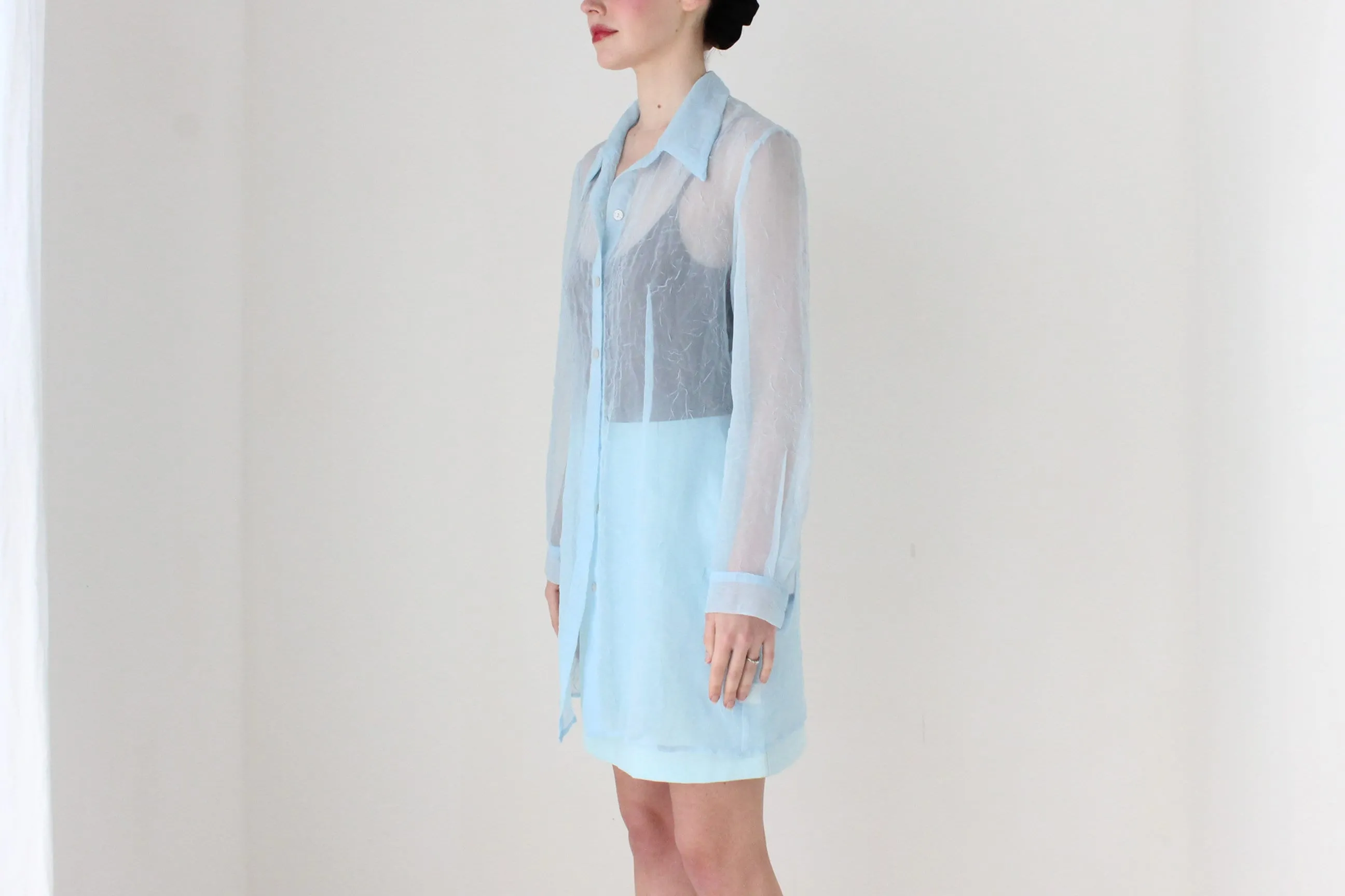 BALLETCORE 90s Sheer Chiffon Oversized Shirt Dress
