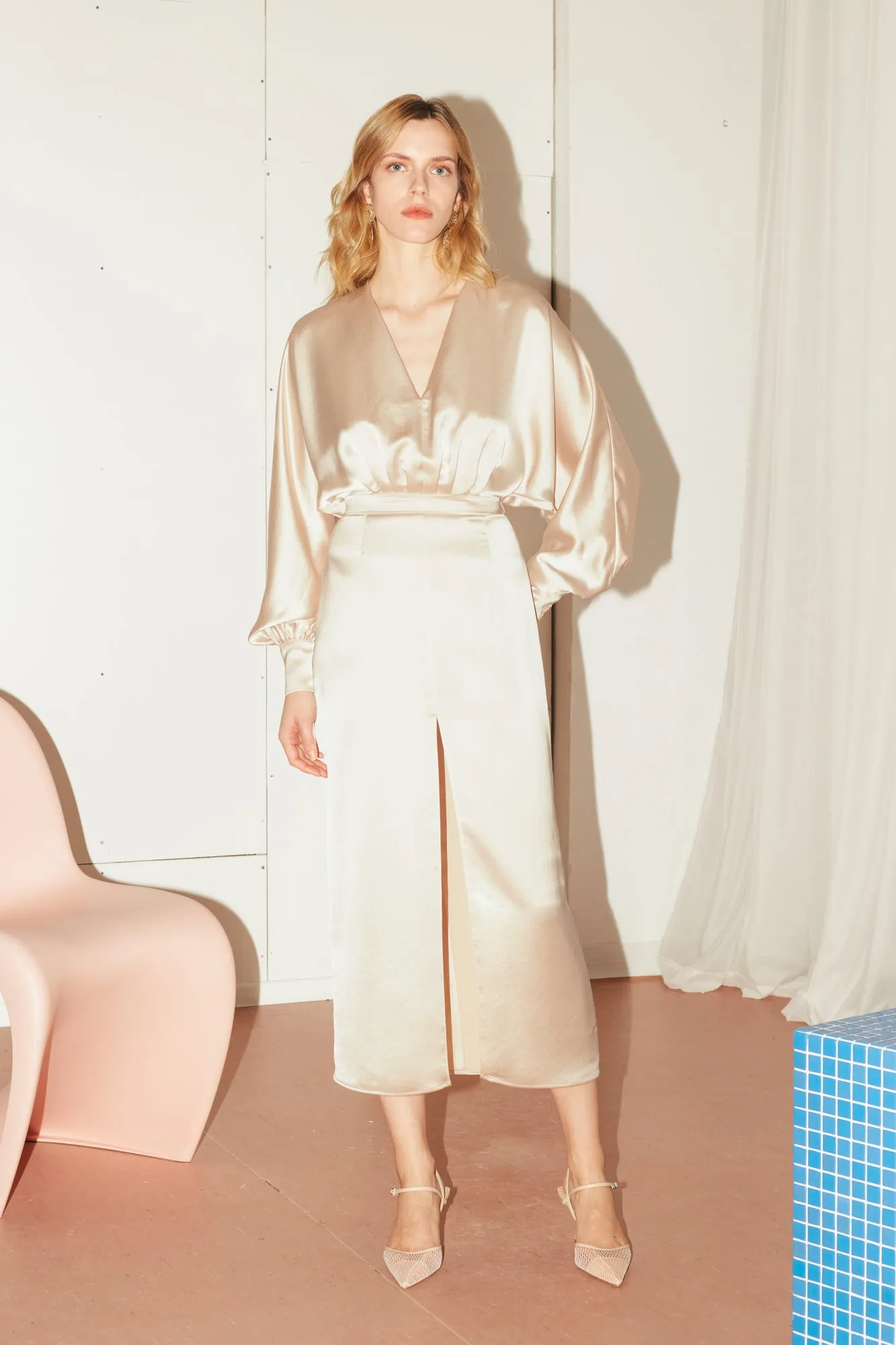 BECA beige cocktail dress with front slit