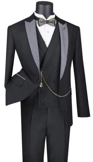Black Slim Fit 3 Piece Suit 1 Button with Double Breasted Vest
