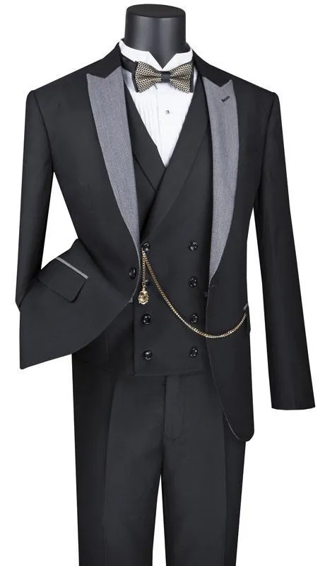 Black Slim Fit 3 Piece Suit 1 Button with Double Breasted Vest