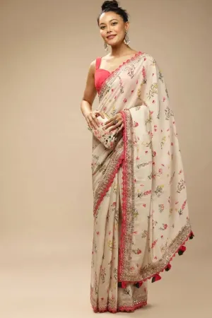 Buy Off White Pure Chiffon Floral Print Sarees