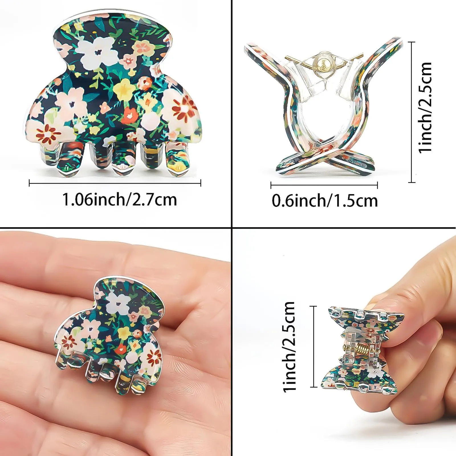 Cobahom 12Pcs 1.06 Inch No Crease Small Claw Clips Mini No-Slip Jaw Clips for Thin Thick Hair Printed Hair Clips Hair Accessories for Women Girls