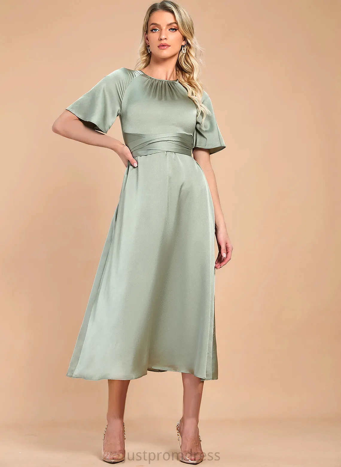 Cocktail Jan A-Line Dress Satin Cocktail Dresses Tea-Length