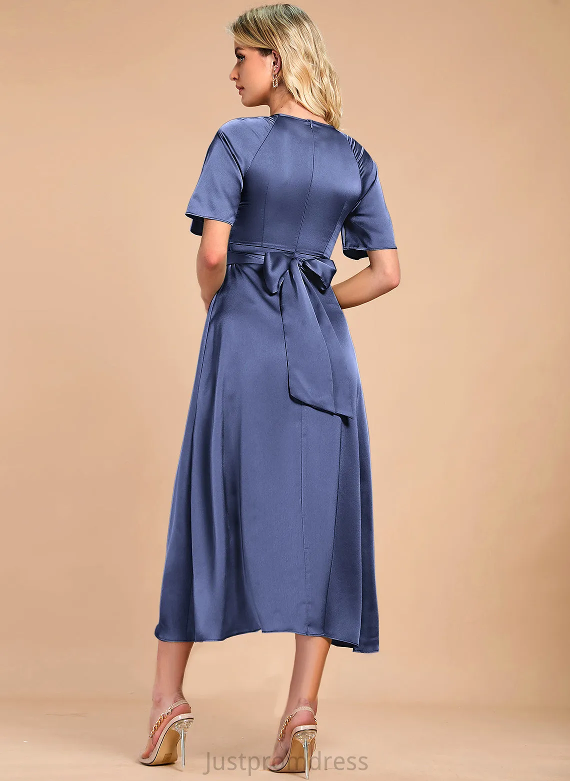 Cocktail Jan A-Line Dress Satin Cocktail Dresses Tea-Length