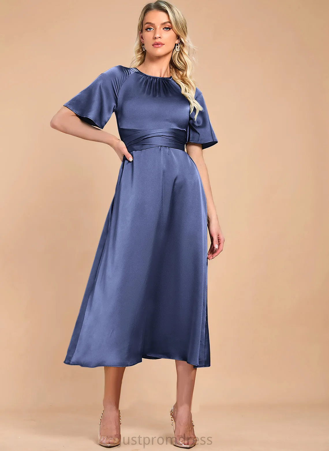 Cocktail Jan A-Line Dress Satin Cocktail Dresses Tea-Length