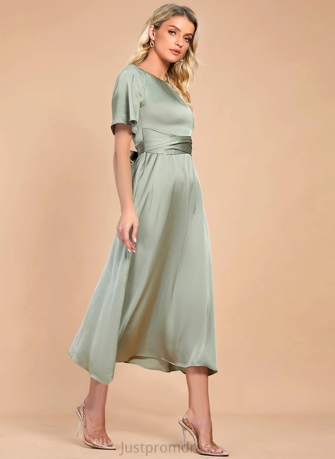 Cocktail Jan A-Line Dress Satin Cocktail Dresses Tea-Length