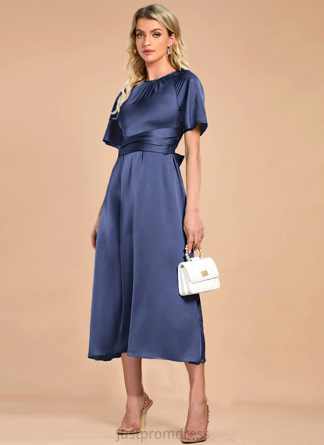 Cocktail Jan A-Line Dress Satin Cocktail Dresses Tea-Length