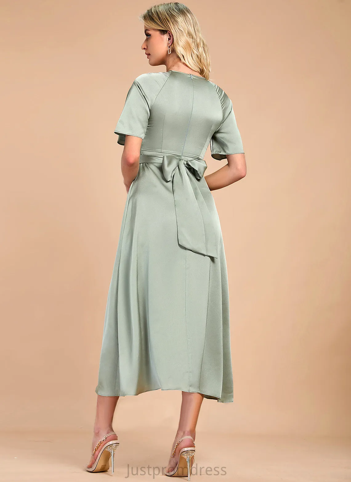 Cocktail Jan A-Line Dress Satin Cocktail Dresses Tea-Length