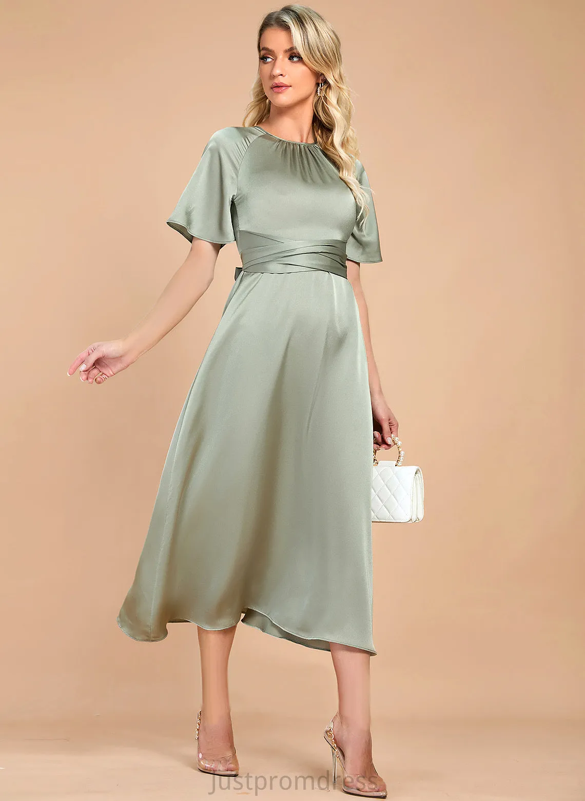 Cocktail Jan A-Line Dress Satin Cocktail Dresses Tea-Length