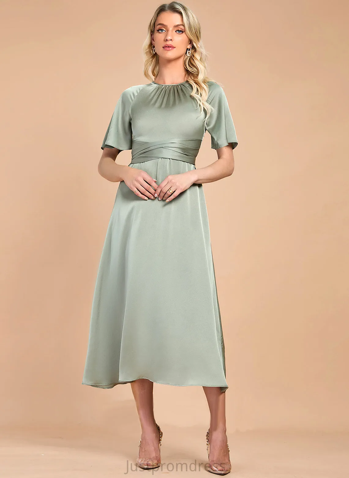 Cocktail Jan A-Line Dress Satin Cocktail Dresses Tea-Length