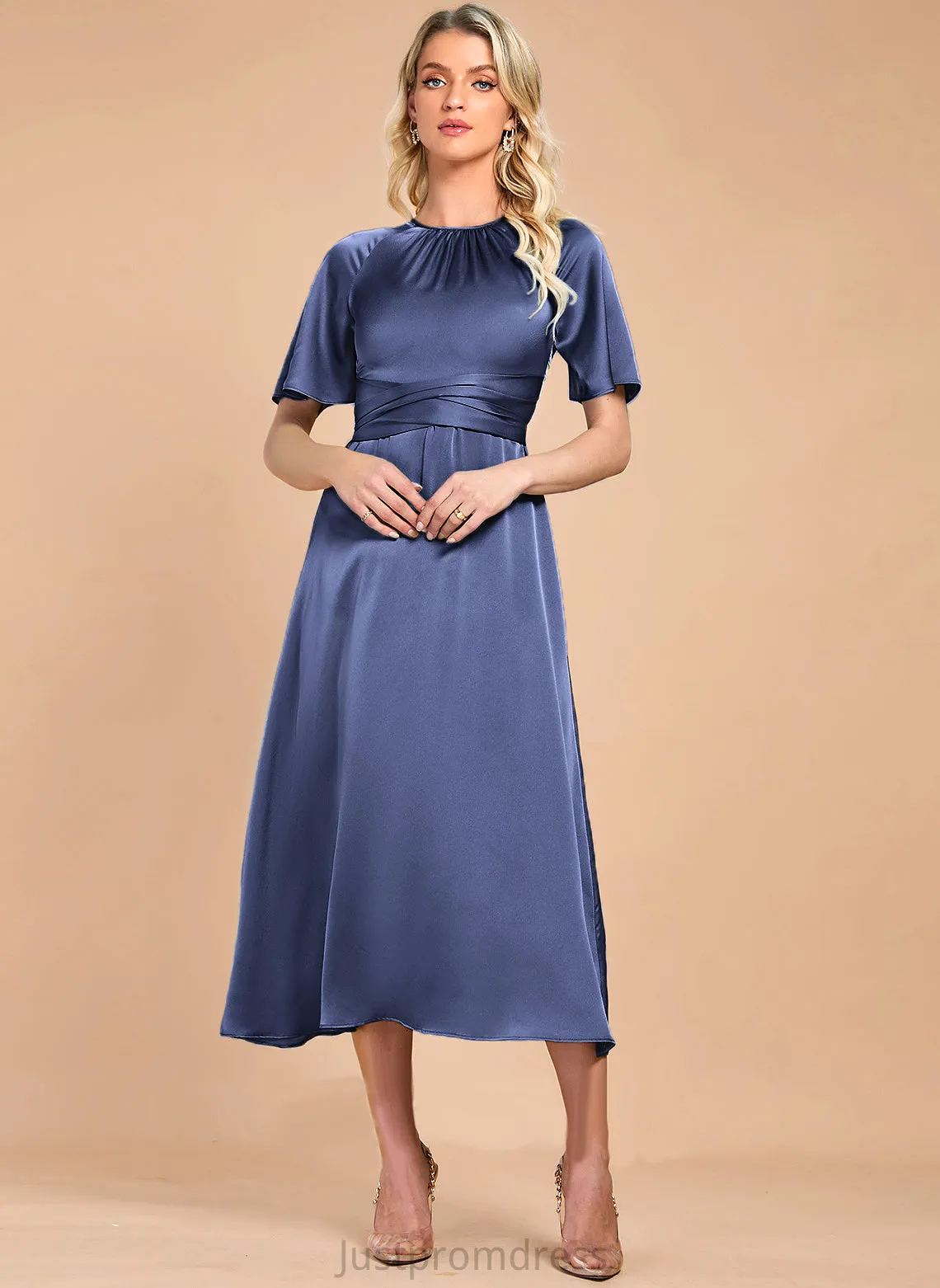 Cocktail Jan A-Line Dress Satin Cocktail Dresses Tea-Length