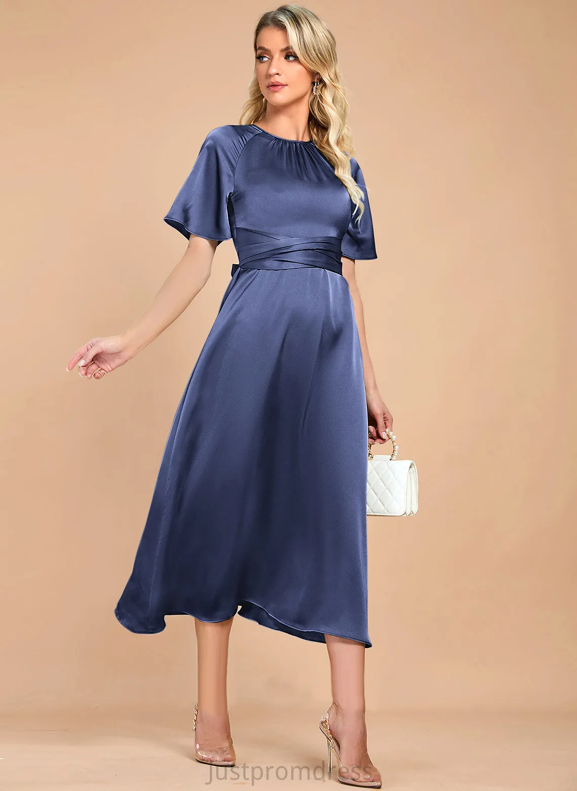 Cocktail Jan A-Line Dress Satin Cocktail Dresses Tea-Length