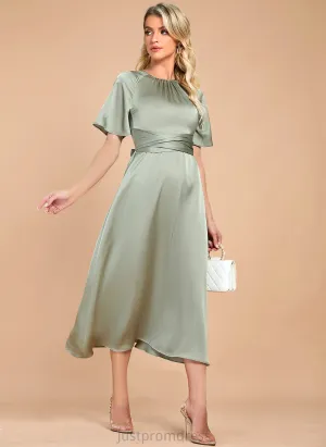 Cocktail Jan A-Line Dress Satin Cocktail Dresses Tea-Length