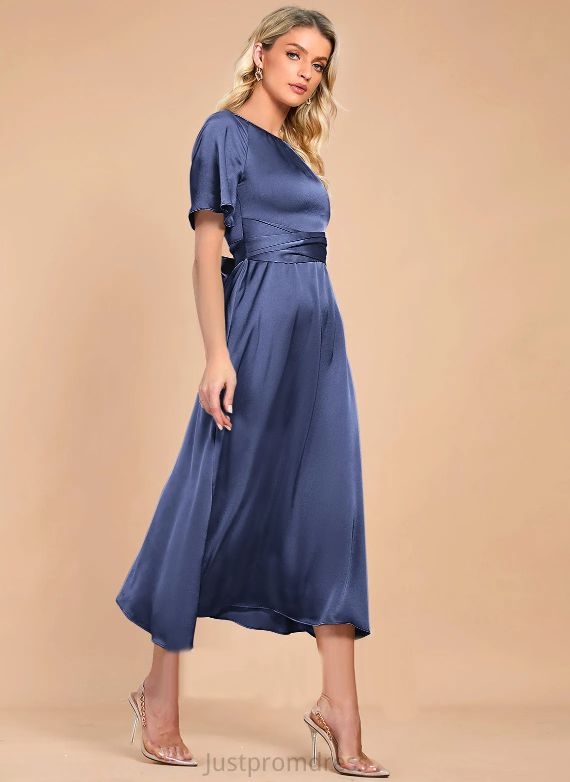 Cocktail Jan A-Line Dress Satin Cocktail Dresses Tea-Length