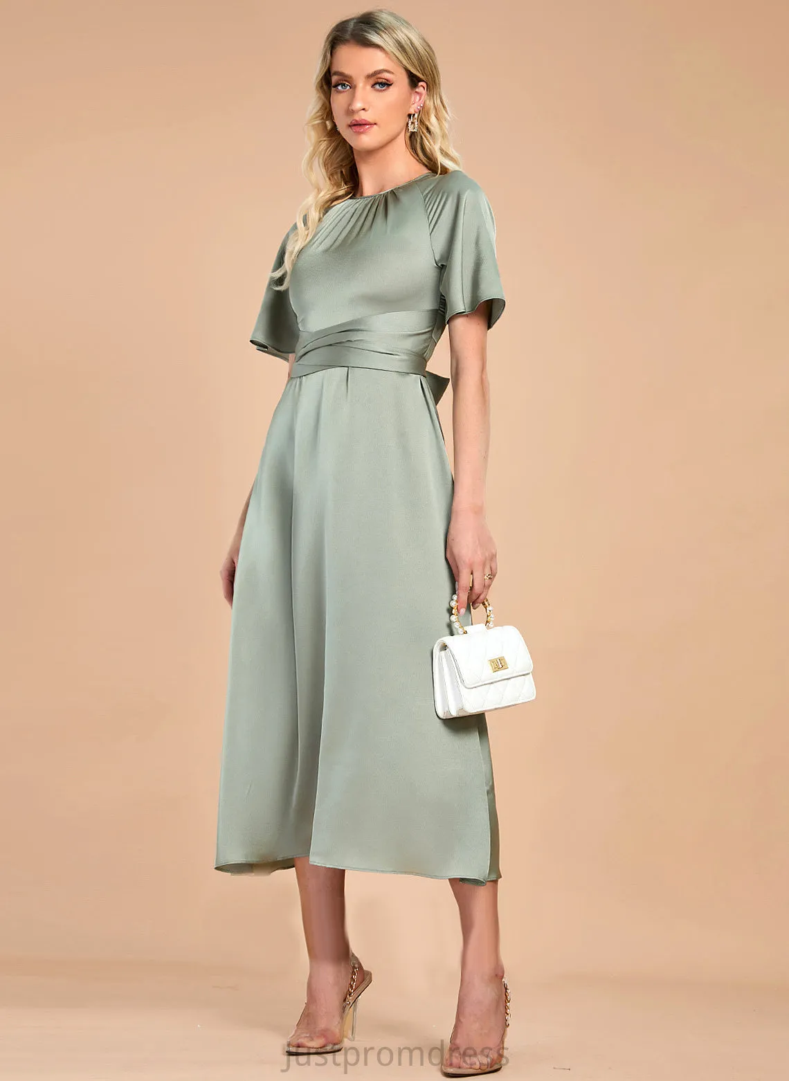 Cocktail Jan A-Line Dress Satin Cocktail Dresses Tea-Length