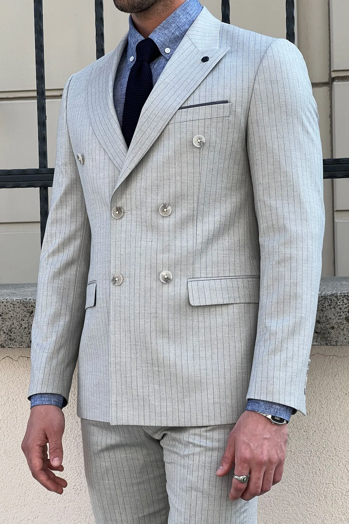 Cody Gray Striped Double Breasted Suit