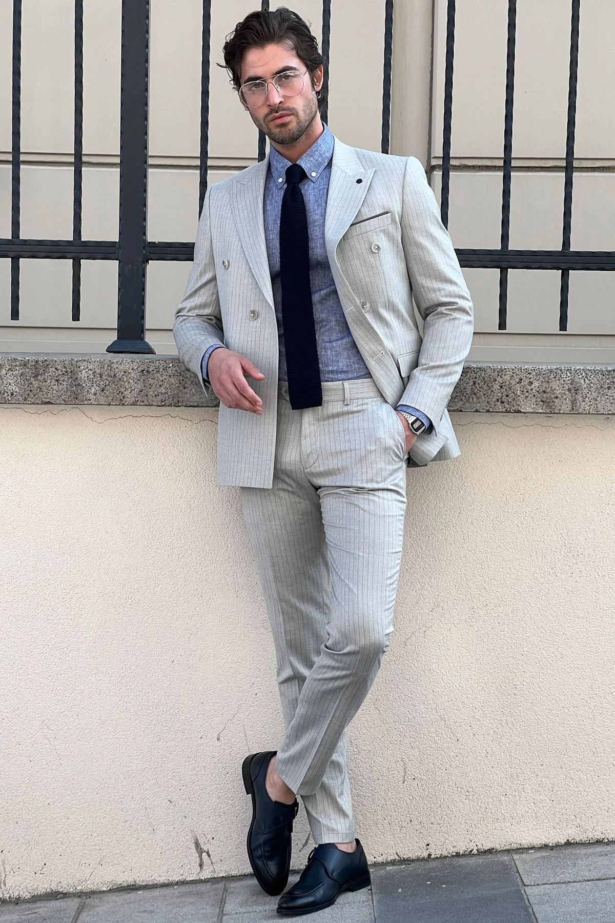 Cody Gray Striped Double Breasted Suit