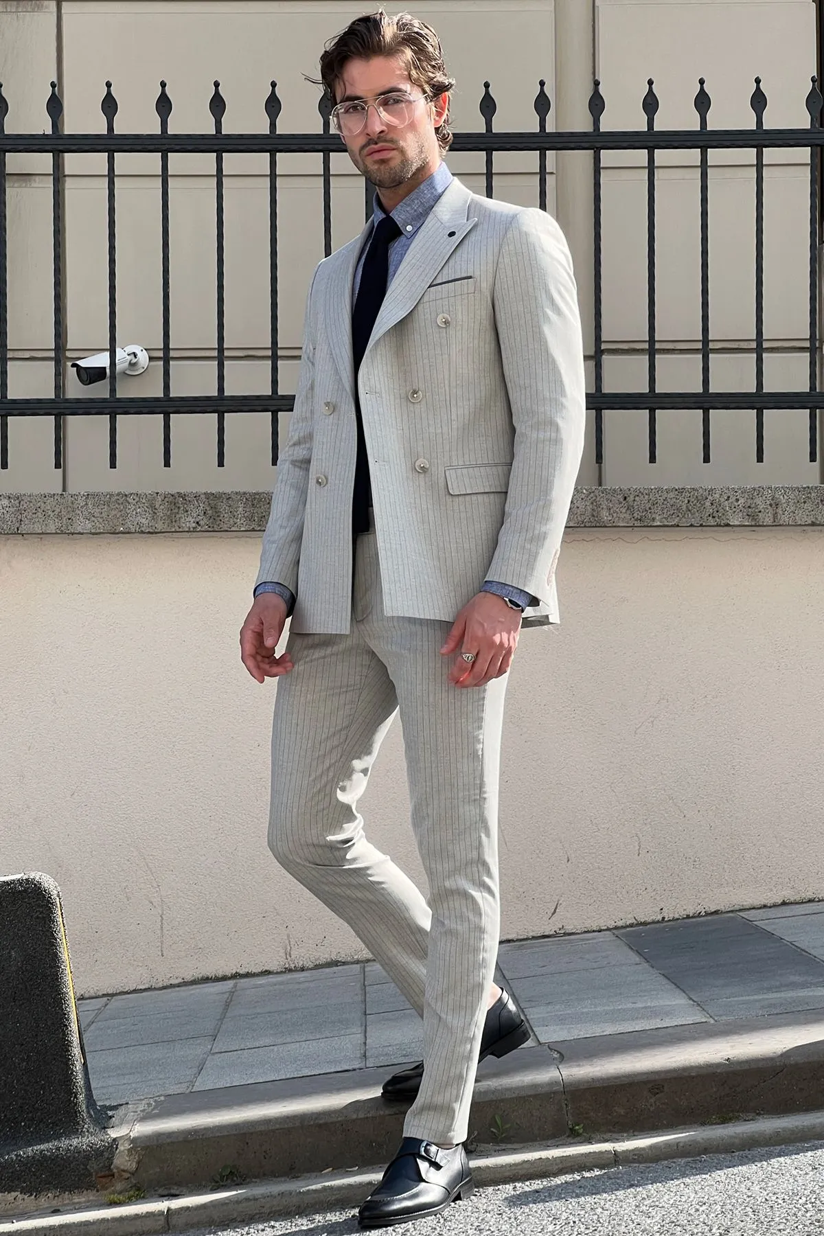 Cody Gray Striped Double Breasted Suit