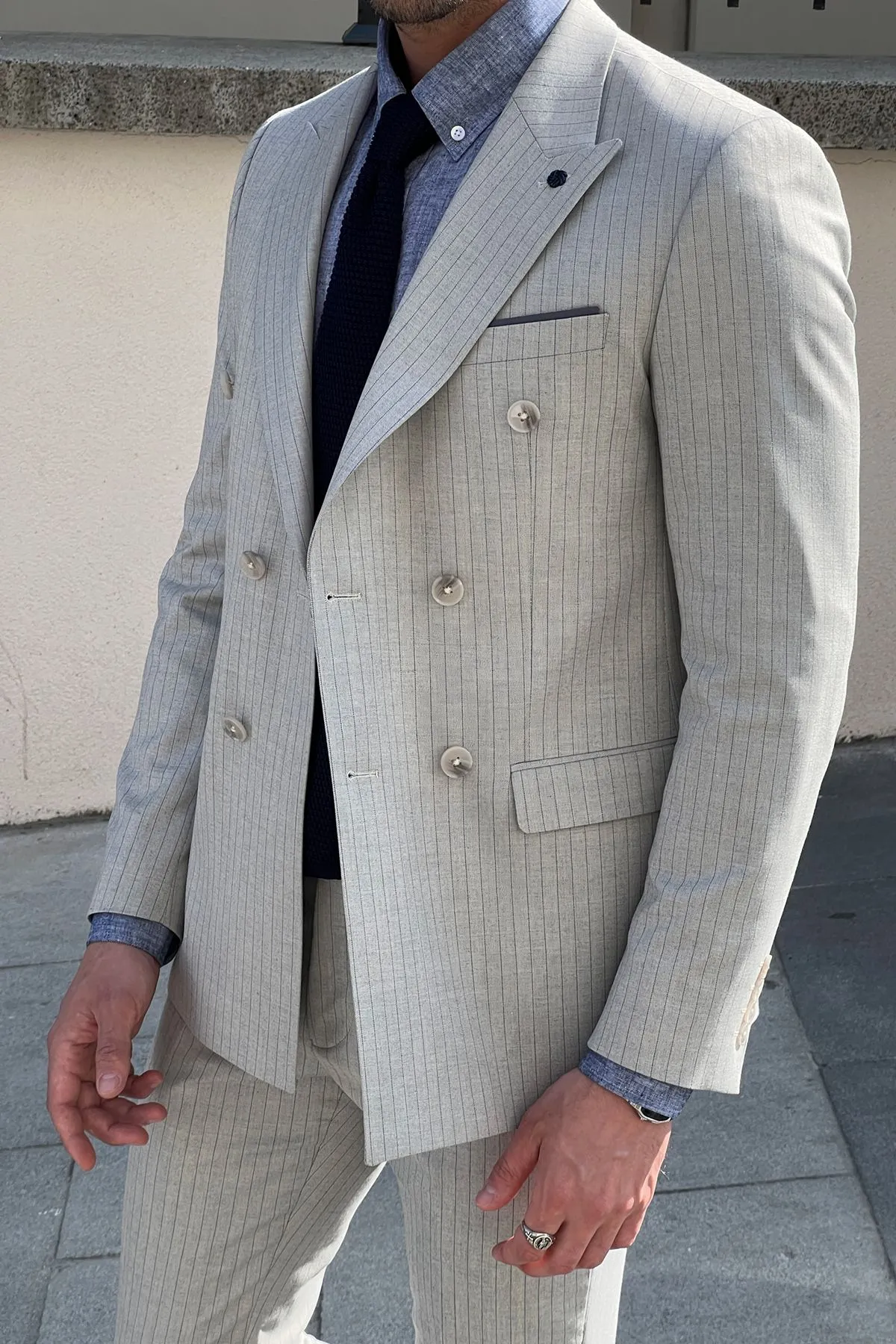 Cody Gray Striped Double Breasted Suit