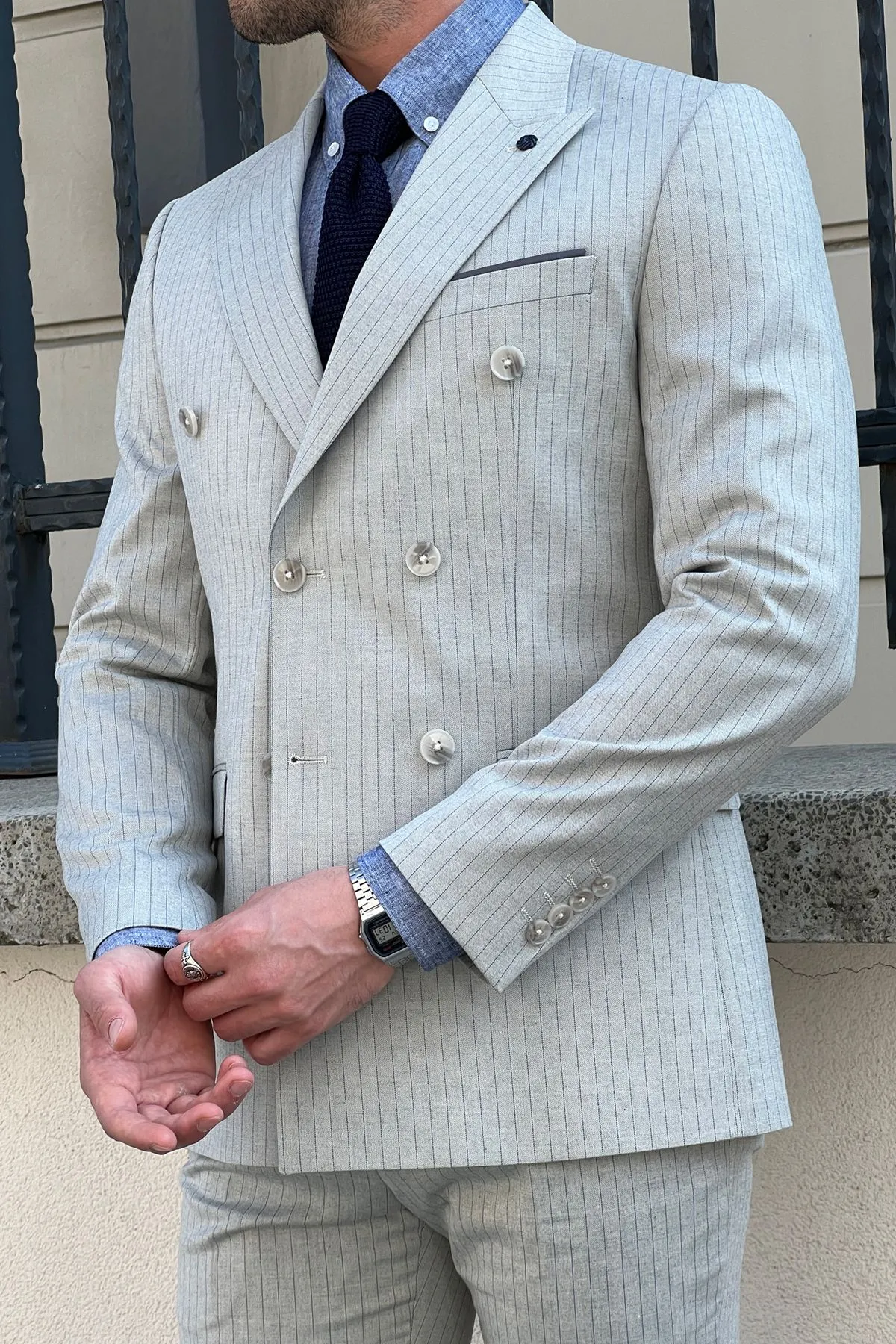 Cody Gray Striped Double Breasted Suit