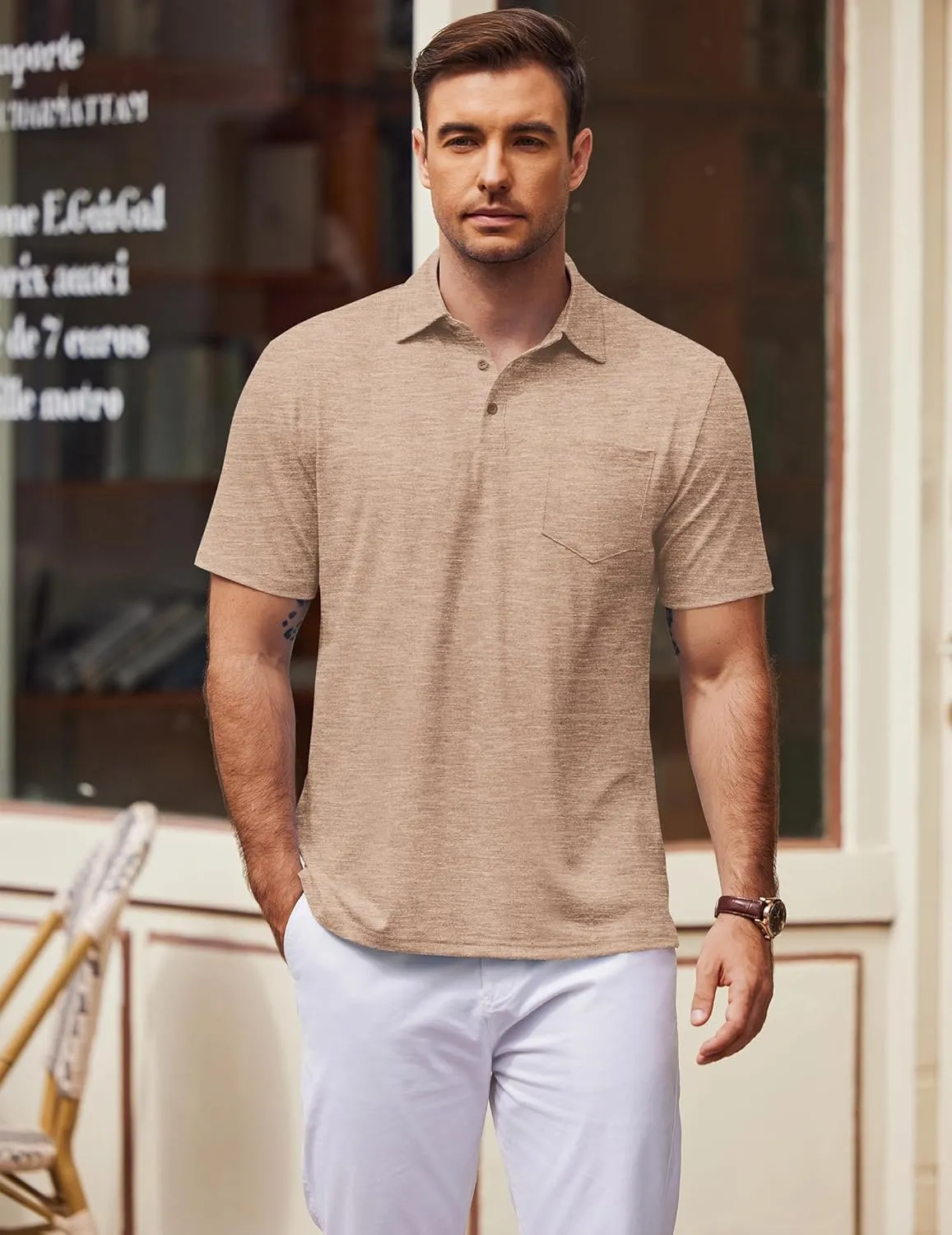 COOFANDY Mens Polo Shirts Short Sleeve Casual Golf Shirt Basic Solid Color Collared T-Shirt Stylish Summer Polo T Shirt