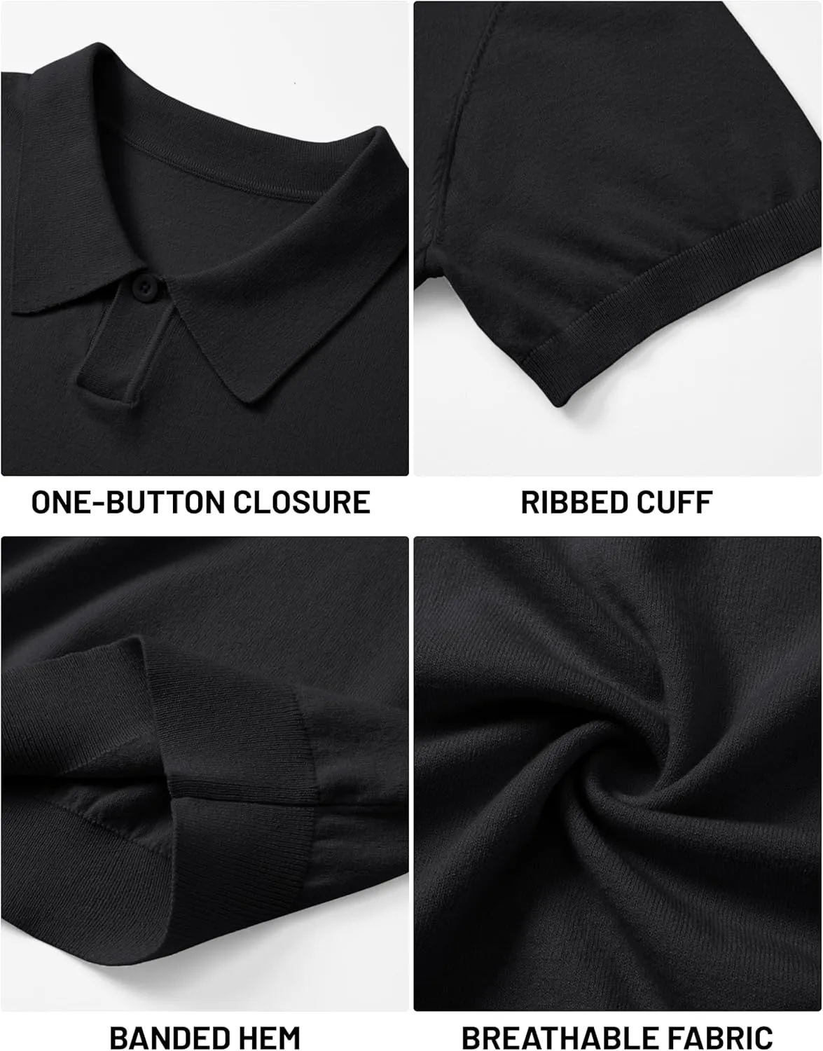 Cotrasen Mens Knit Polo Shirts V Neck Short Sleeve Stretch Collared Knitted Polo T Shirt Casual Summer