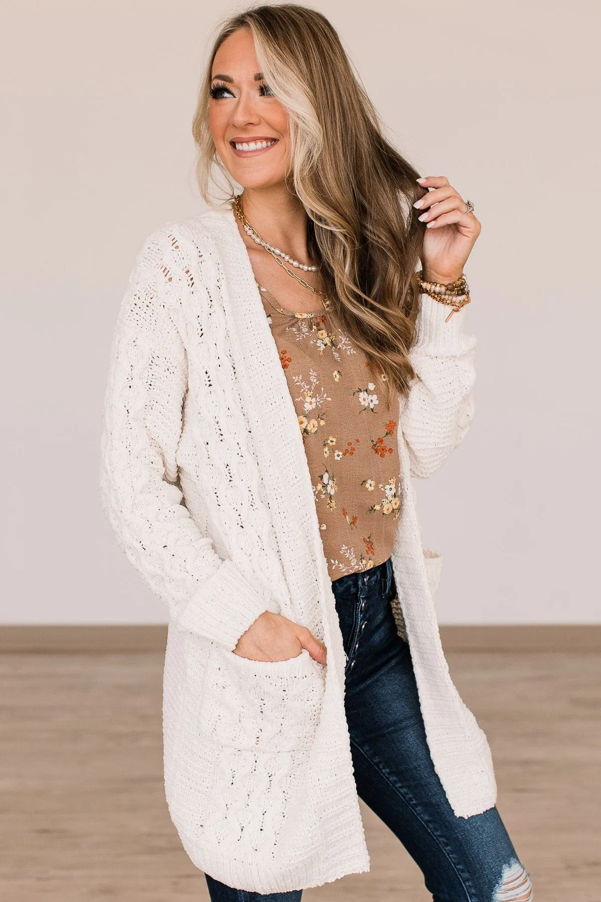 Feeling Chilly Knitted Cardigan- Ivory