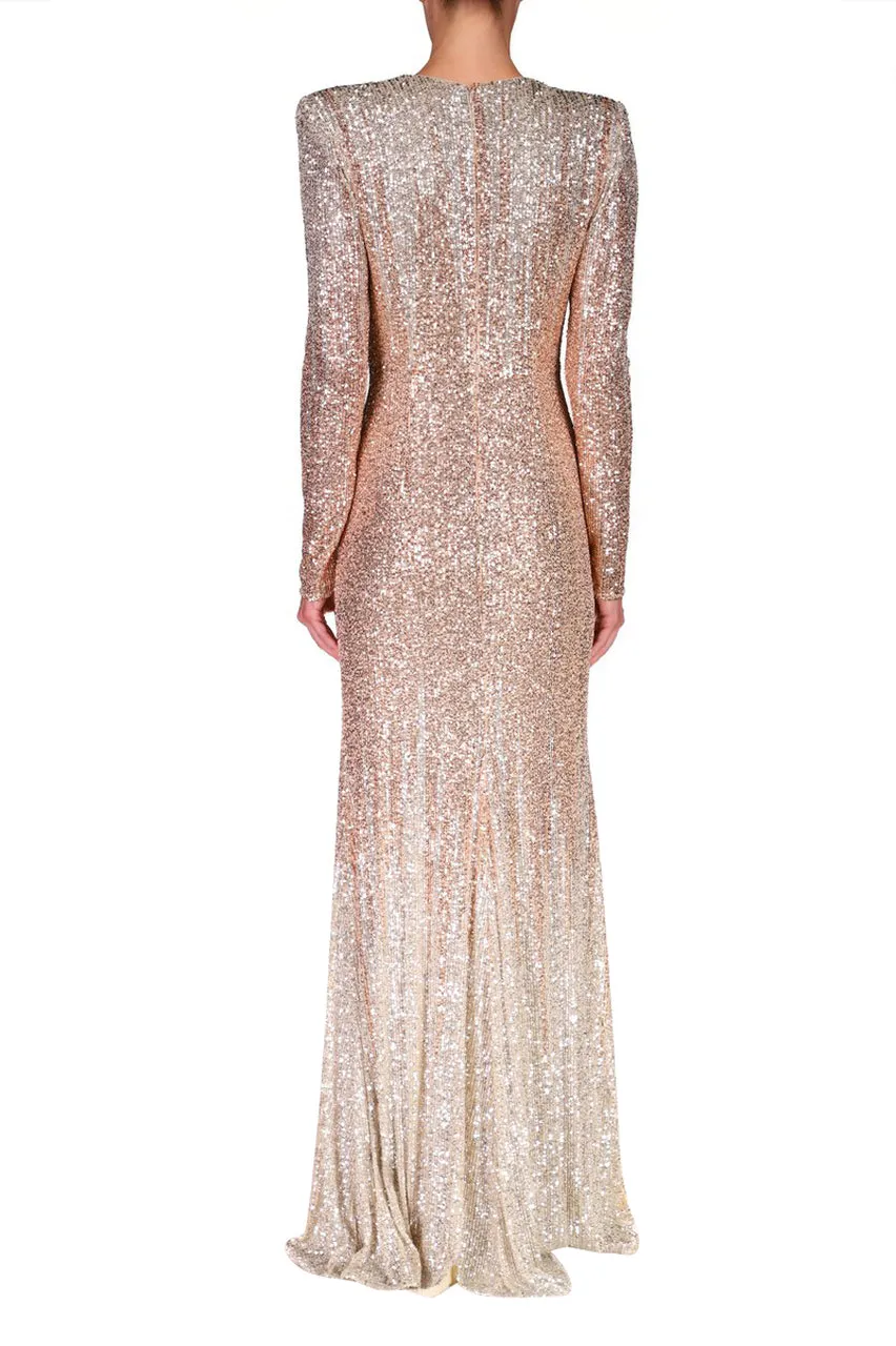 Floor-Length Sequin Gown - Blush