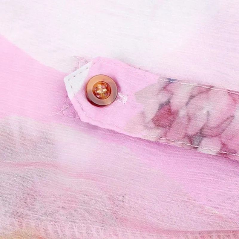 Floral Button Up Chiffon Long Sleeve Irregular Blouse