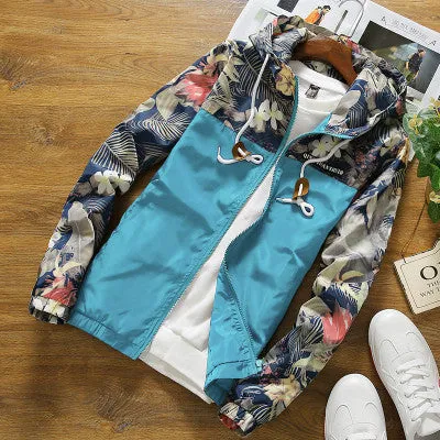 Floral Jacket Autumn Mens Hooded Jackets Slim Fit Long Sleeve Homme Trendy Windbreaker Coat Brand Clothing