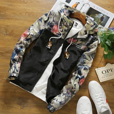 Floral Jacket Autumn Mens Hooded Jackets Slim Fit Long Sleeve Homme Trendy Windbreaker Coat Brand Clothing