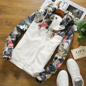 Floral Jacket Autumn Mens Hooded Jackets Slim Fit Long Sleeve Homme Trendy Windbreaker Coat Brand Clothing