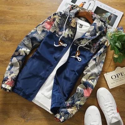 Floral Jacket Autumn Mens Hooded Jackets Slim Fit Long Sleeve Homme Trendy Windbreaker Coat Brand Clothing