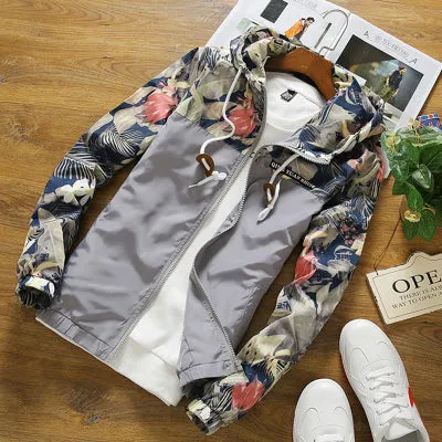 Floral Jacket Autumn Mens Hooded Jackets Slim Fit Long Sleeve Homme Trendy Windbreaker Coat Brand Clothing