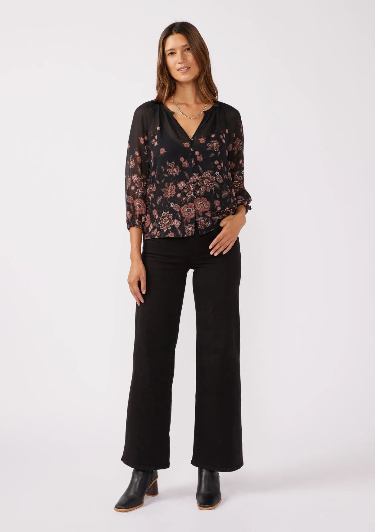 Floral Raglan Button Down Blouse