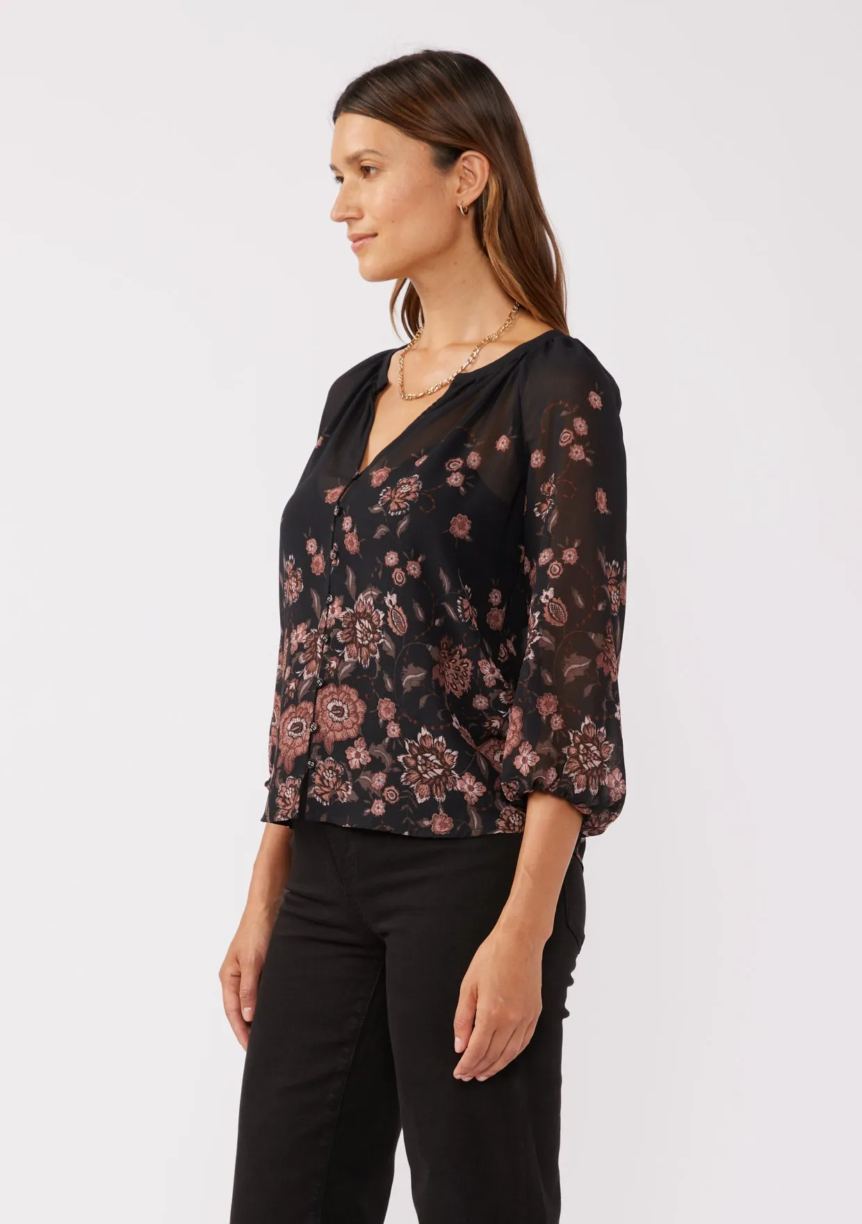 Floral Raglan Button Down Blouse